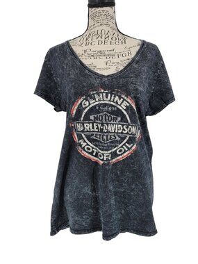 Womens Harley Davidson Distressed V Neck XL Motor Oil Graphic Tee Appleton WI